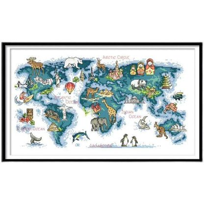 World Map Embroidery Kit DIY Living Room Wall Art Bedroom Poster Cross Stitch Kit