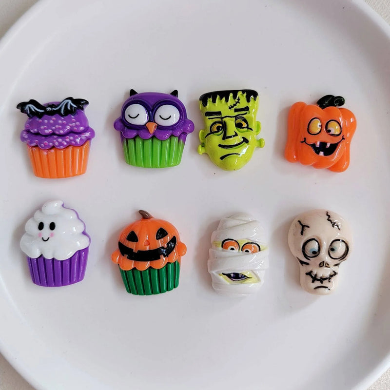 Resin Halloween Ghost Pumpkin Cabochon Decorations – DIY Ornament Accessories for Cake & Bun Toppers