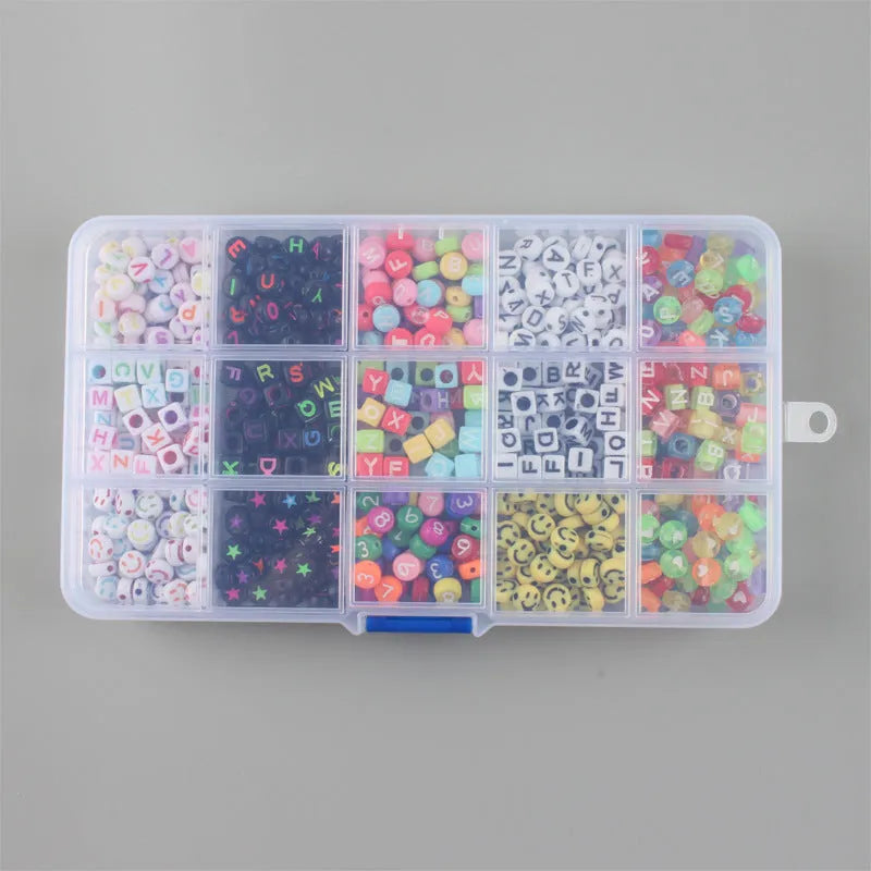 Acrylic English Letters Plastic Round Square Loose Beads Set