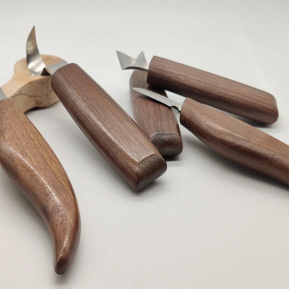 7-Piece Walnut Handle Wood Carving Set – Chrome Vanadium Steel Blades for Precision Crafting