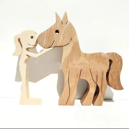 Figurita artesanal de madera para perro, escultura decorativa para el hogar, escultura de madera para hombre y perro, regalos de Navidad, modelo de decoración