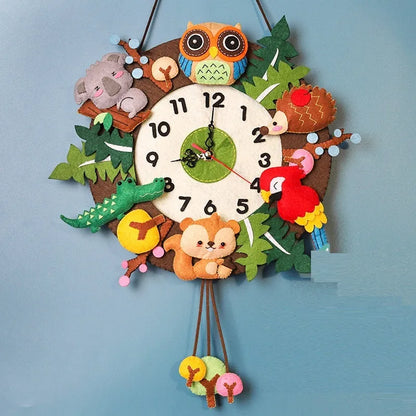 Forest Animal Wall Clock DIY Kit – Handmade Felt Craft for Kids & Adults