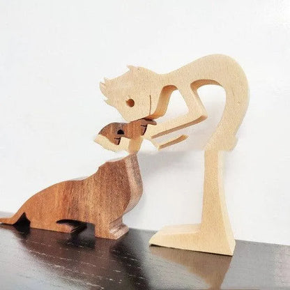 Figurita artesanal de madera para perro, escultura decorativa para el hogar, escultura de madera para hombre y perro, regalos de Navidad, modelo de decoración