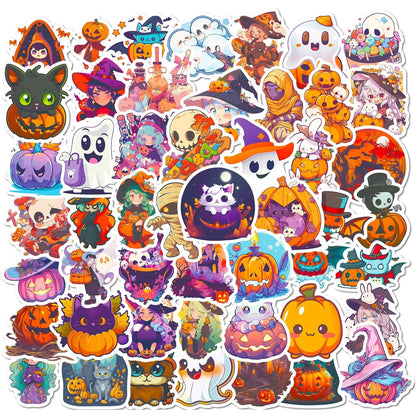 300 Cartoon Pumpkin Witch & Ghost Graffiti Stickers – Fun Halloween Holiday Decorations