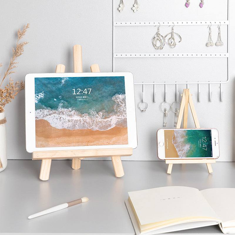 Portable Wooden Easel Stand for Phones and Tablets with Storage Desk Design