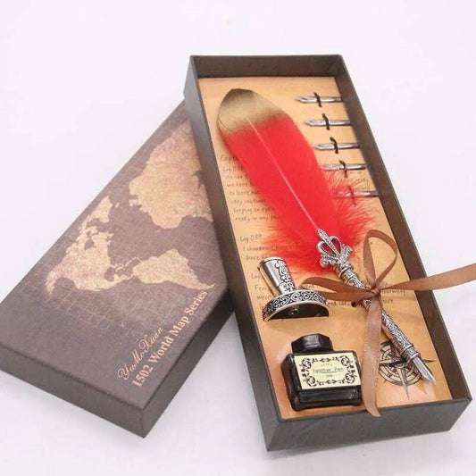 Calligraphy Feather Dip Pen Quill Pen Set - 5 Nibs, Ink Bottle, Pen Holder - Vintage Style Gift Set - DiyCraftsProject
