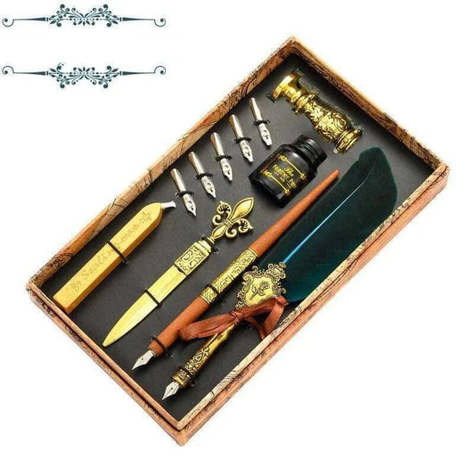 Calligraphy Set with Wax Seal & Stamp - Quill & Straight Pens, Letter Opener, Nibs, Box - Teacher Gift - DiyCraftsProject