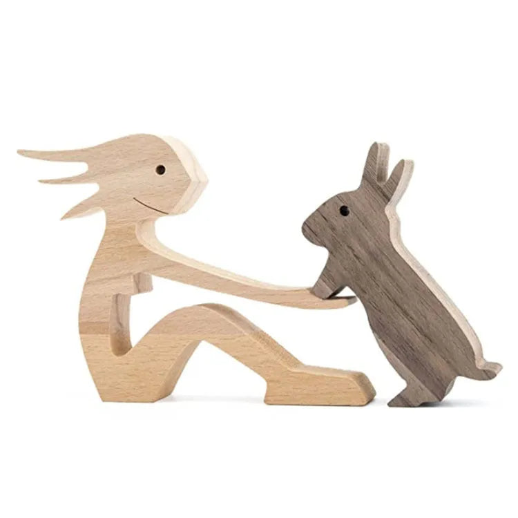 Figurita artesanal de madera para perro, escultura decorativa para el hogar, escultura de madera para hombre y perro, regalos de Navidad, modelo de decoración