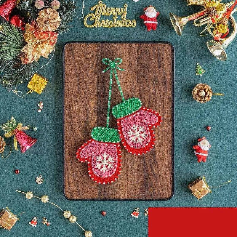 a wooden cutting board topped with christmas decorations