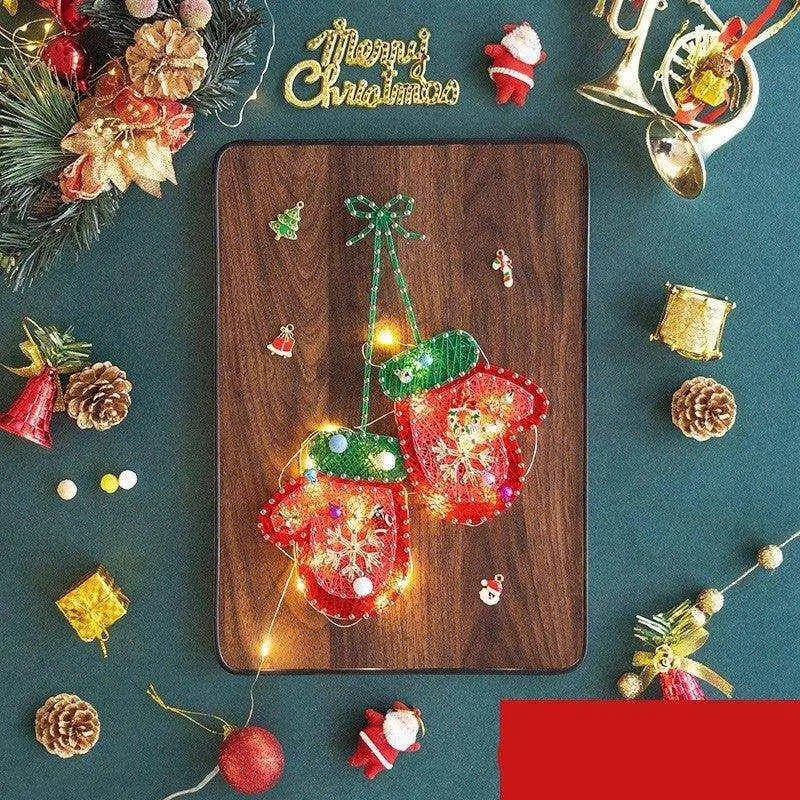 a wooden cutting board with christmas decorations on it