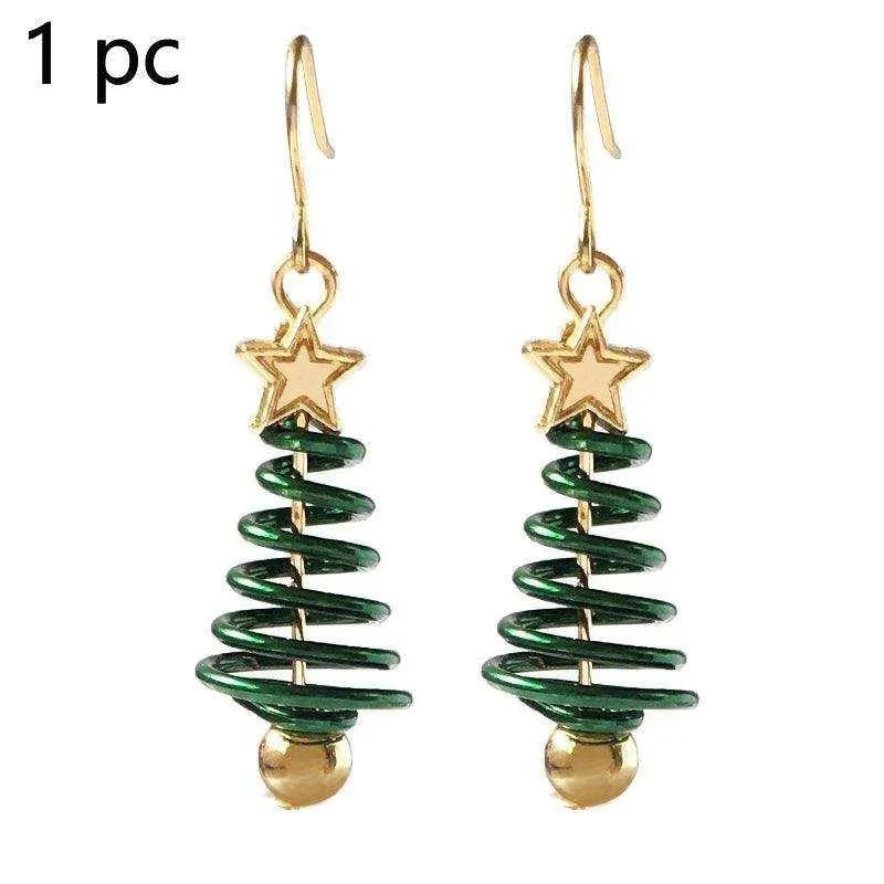 a pair of green and gold earrings with a star on top