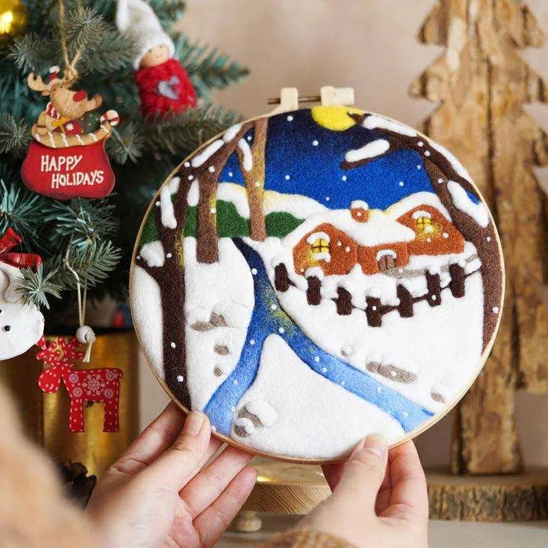 a person holding a decorated christmas ornament in front of a christmas tree