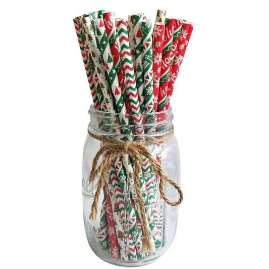 Christmas Party Paper Straws - Pack of 25 - 19.6cm Length - DiyCraftsProject