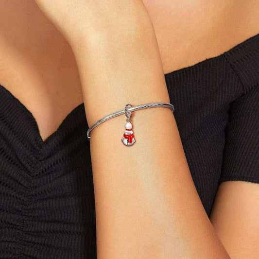 Christmas Snowman Pendant S925 Sterling Silver Enamel Bracelet Necklace Diy Accessories - DiyCraftsProject