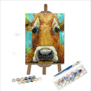 Cow Paint by Number Kit - DIY Wall Art with Farm Animal Picture - 40cm x 50cm - DiyCraftsProject