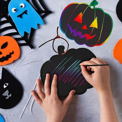 DIY Halloween Crafts Scratch Painting – 24 Pieces Fun Pumpkin-Themed Craft for Kids