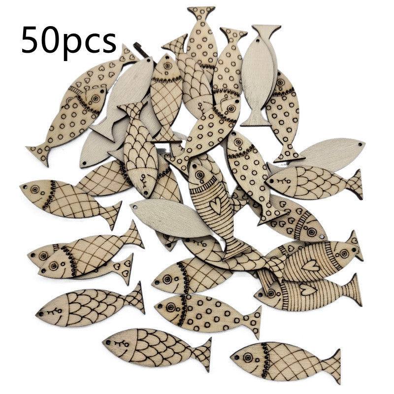 Log Cute Fish Shape Wood Piece Handmade DIY Small Fish Wooden Button Decorative Supplies Materials