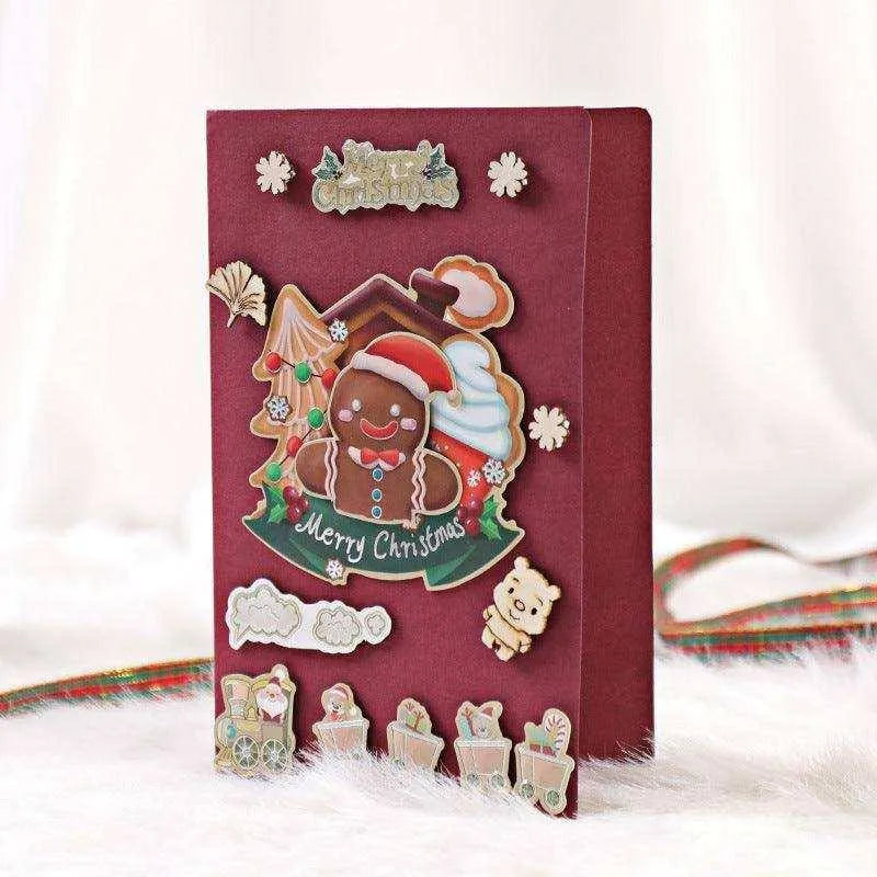 a christmas card with a ginger bear on it