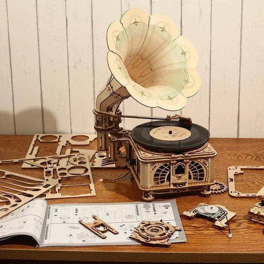 DIY Gramophone Wooden Puzzle Model Building Kits Assembly Toy Gift for kids - DiyCraftsProject