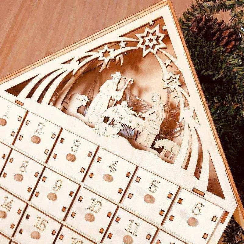 DIY Wooden Calendar Christmas Gift Box - 38x30x5cm, Basswood Material , christmas tree, DIY wooden calendar Christmas gift box