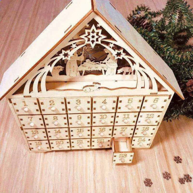 DIY Wooden Calendar Christmas Gift Box - 38x30x5cm, Basswood Material , christmas tree, DIY wooden calendar Christmas gift box