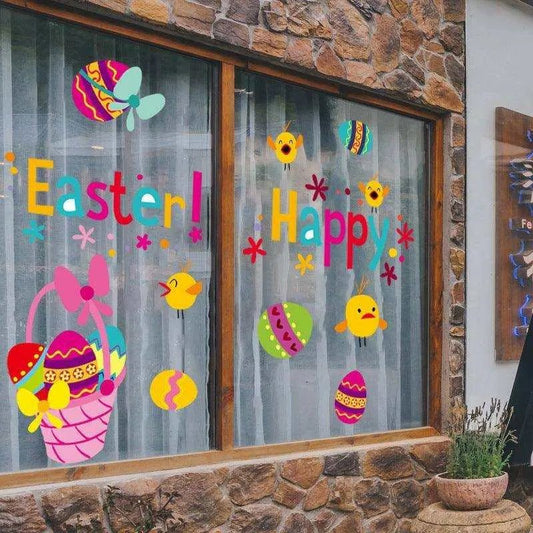 Easter Egg Decorative Wall Sticker Showcase - Rabbit Pattern, Large Size, 15 Stickers - DiyCraftsProject