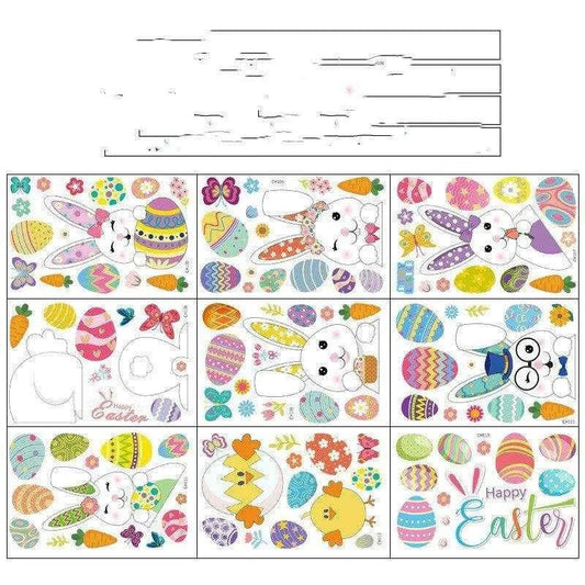 Easter Egg Decorative Wall Sticker Showcase - Rabbit Pattern, Large Size, 15 Stickers - DiyCraftsProject
