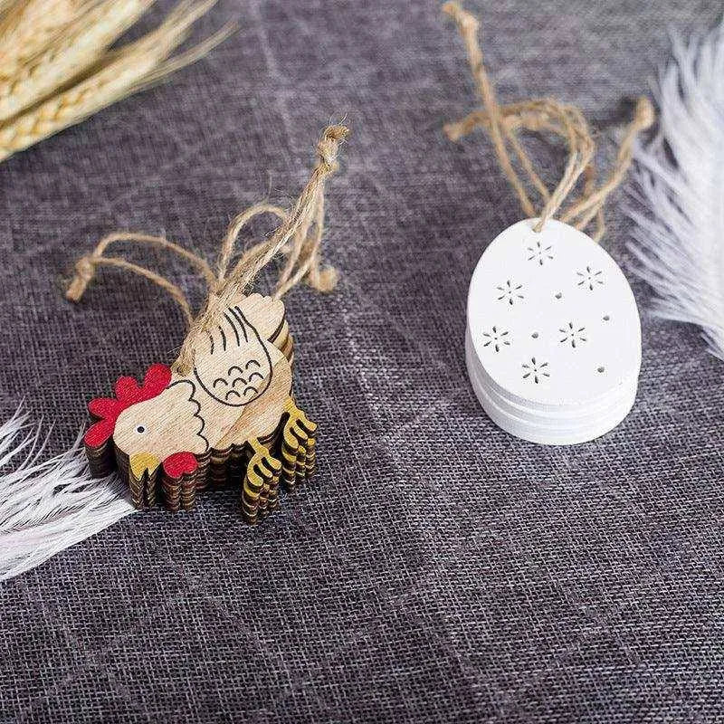 Easter Wooden Decorative Pendant Set - Rabbit, Chicken, Egg - Nordic Style Home Decor , 