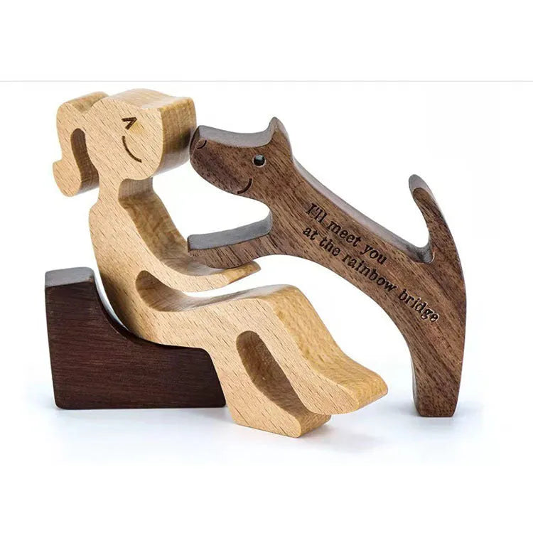 Figurita artesanal de madera para perro, escultura decorativa para el hogar, escultura de madera para hombre y perro, regalos de Navidad, modelo de decoración