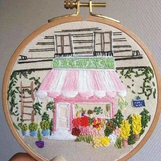 European Embroidery Kit - Scenery Cross Stitch Set with Needles, Thread, Pattern, and Hoop - DiyCraftsProject
