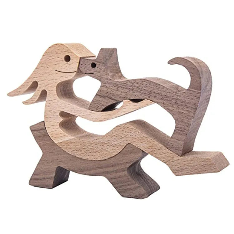 Figurita artesanal de madera para perro, escultura decorativa para el hogar, escultura de madera para hombre y perro, regalos de Navidad, modelo de decoración