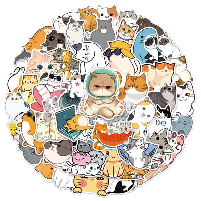 50 Sheets Cute Cartoon Cat Graffiti Stickers Decoration