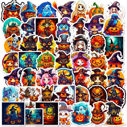 300 Cartoon Pumpkin Witch & Ghost Graffiti Stickers – Fun Halloween Holiday Decorations