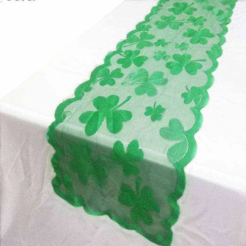 Green Irish Shamrock Festival Table Runner - Retro Nostalgic Style - 33x183cm Size , 