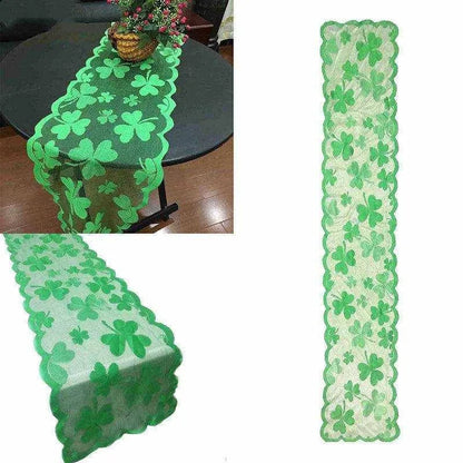 Green Irish Shamrock Festival Table Runner - Retro Nostalgic Style - 33x183cm Size , 