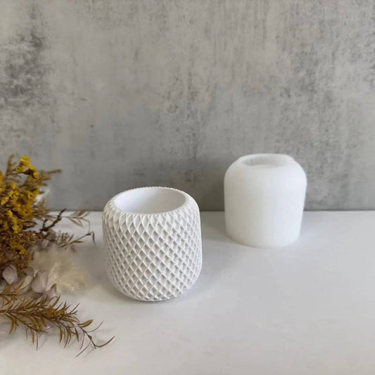 Grid Round Candle Cup Flowerpot Pen Holder Silicone Mold - DiyCraftsProject