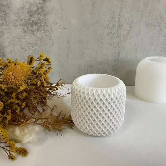 Grid Round Candle Cup Flowerpot Pen Holder Silicone Mold - DiyCraftsProject