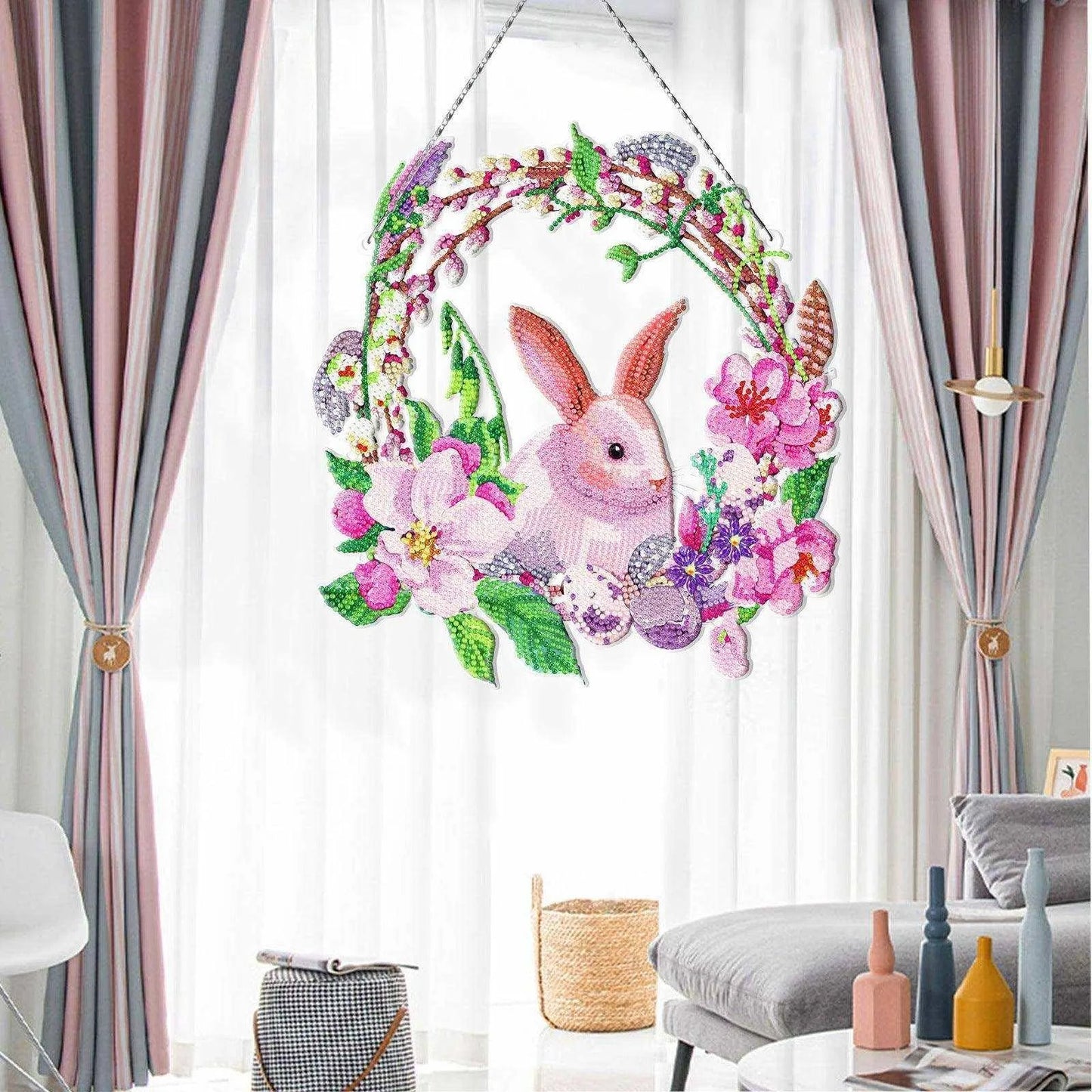 Handmade DIY Diamond Painting Easter Bunny Kit - PVC Material - Frameless - Multiple Sizes - Complete Drill Kit , 