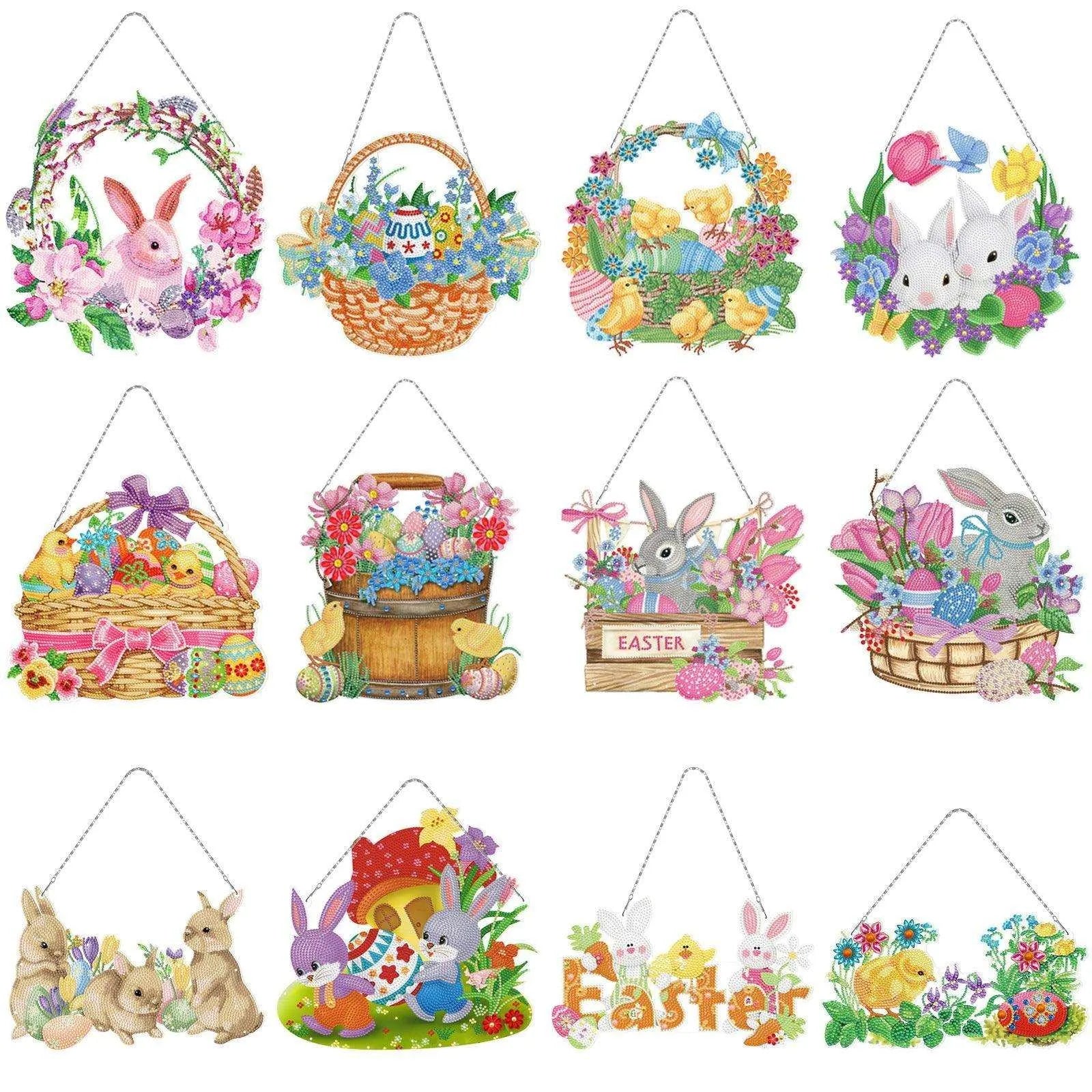 Handmade DIY Diamond Painting Easter Bunny Kit - PVC Material - Frameless - Multiple Sizes - Complete Drill Kit , 