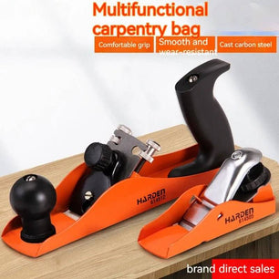 Close-up of Harden woodworking plane showing hand-push mechanism and premium materials