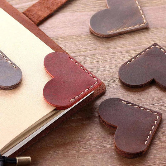 Heart - Shaped Handmade Cowhide & Crazy Horse Skin Bookmark - Customizable Logo - 5x5 cm - DiyCraftsProject