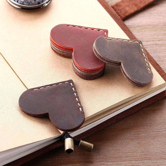 Heart - Shaped Handmade Cowhide & Crazy Horse Skin Bookmark - Customizable Logo - 5x5 cm - DiyCraftsProject