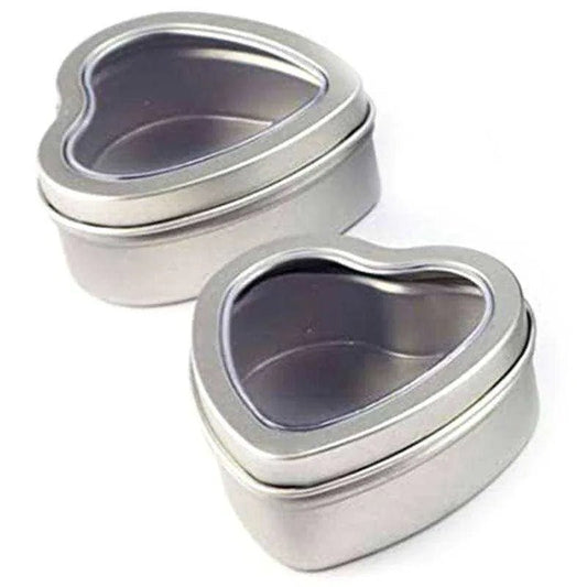 Heart - Shaped Metal Tin Box - 1.96oz Capacity, Silver with Transparent Window - DiyCraftsProject