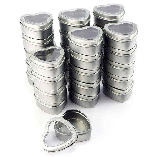 Heart - Shaped Metal Tin Box - 1.96oz Capacity, Silver with Transparent Window - DiyCraftsProject