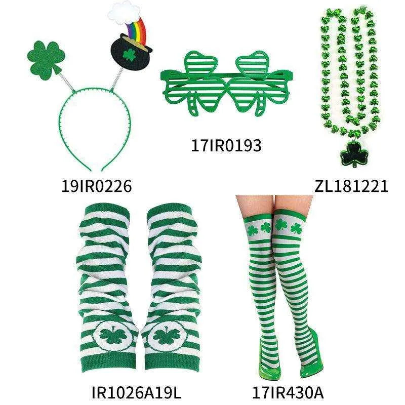 Irish Shamrock Festival Decoration Set with Headband, Socks, Glasses, Necklace, Gloves, and Pants , 