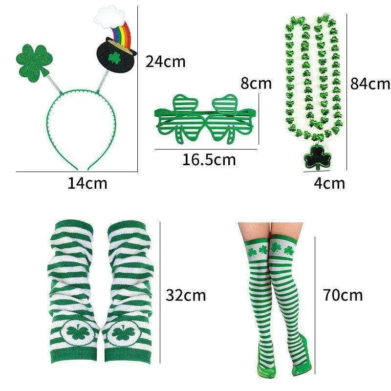 Irish Shamrock Festival Decoration Set with Headband, Socks, Glasses, Necklace, Gloves, and Pants , 