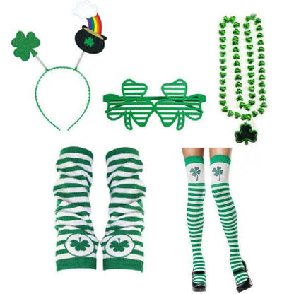 Irish Shamrock Festival Decoration Set with Headband, Socks, Glasses, Necklace, Gloves, and Pants , 