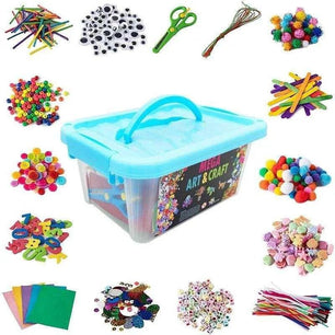 Mega Arts & Crafts Kit - 1 Craft Box for Kids with Pom - Poms, Popsicle Sticks, Beads, Buttons, Foam Letters/Numbers, Strings & Scissors - DiyCraftsProject
