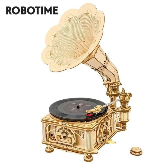 Robotime ROKR DIY Hand Crank Classic Gramophone Wooden Puzzle Model Building Kits Assembly Toy Gift For Children LKB01 - DiyCraftsProject