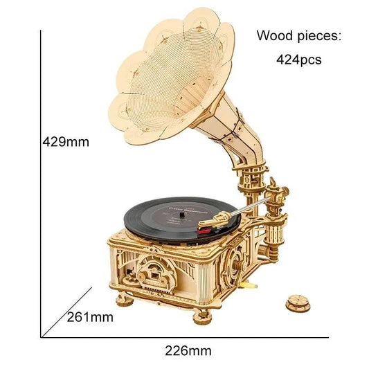 Robotime ROKR DIY Hand Crank Classic Gramophone Wooden Puzzle Model Building Kits Assembly Toy Gift For Children LKB01 - DiyCraftsProject
